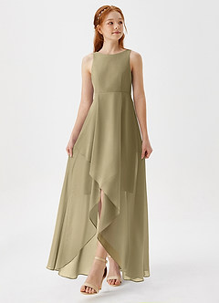 Azazie Lizette Junior Moss Green A-Line Pleated Chiffon Dress image4