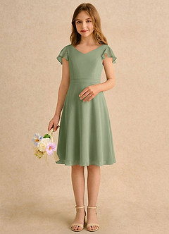 Azazie Narin Girls Formal Flower Girl Dresses Pistachio A-Line with Sleeves Chiffon Dress image3