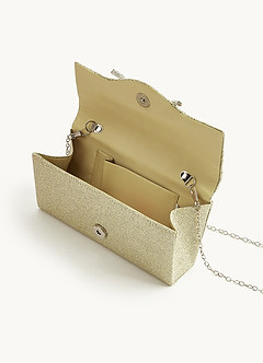 front Rhinestone Bow Pleated Flap Clutch