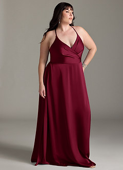 Azazie Davis Robes de demoiselle d'honneur Robe Trapèze en Satin extensible Plissée Bourgogne image9