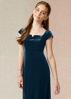 Azazie Gabi Junior Blue Topaz A-Line Velvet Dress image6