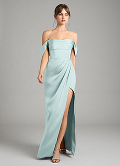 Azazie Johana Vestidos de damas de honor Vestido de Neblina de Satén Elástico de Corte Sirena Convertible con Vestidos sin tirantes image5