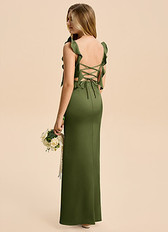 Azazie Jessamine Junior Olive A-Line Ruched Stretch Satin Dress image4