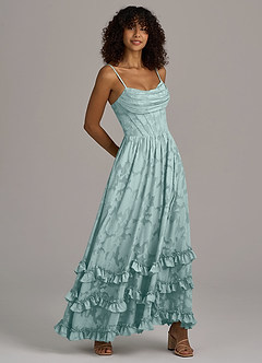 Azazie Lettie Bridesmaid Dresses Mist A-Line Corset Floral Burnout Dress image4