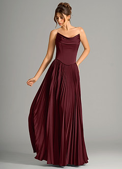 Azazie Saedra Bridesmaid Dresses Cabernet A-Line Corset Stretch Satin Dress image1