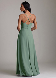 Azazie Naeem Bridesmaid Dresses Eucalyptus A-Line V-Neck Ruffle Chiffon Dress image2