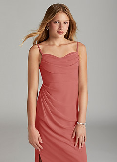 Azazie Mai Junior 쉬스 주름진 쉬폰 플로어 길이 주니어 신부 들러리 드레스 image5