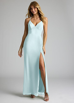 Azazie Becca Bridesmaid Dresses Sea Glass Sheath V-Neck Chiffon Dress image3