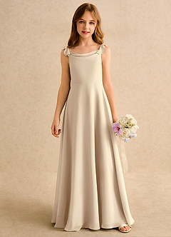 Azazie Puppy Girls Formal Flower Girl Dresses Champagne A-Line Pleated Chiffon Dress image5