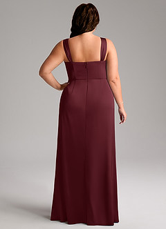 Azazie Denice Bridesmaid Dresses Cabernet Sheath Pleated Stretch Satin Dress image11