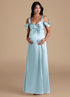 Azazie Rhea Maternity Bridesmaid Dresses A-Line Pleated Metallic Satin Floor-Length Dress image6