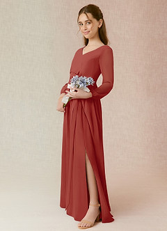 Azazie Angelica Junior Terracotta A-Line Pleated Chiffon Dress image3