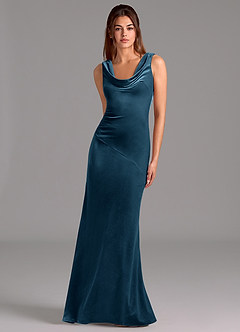 Azazie Rylina Bridesmaid Dresses Blue Topaz Mermaid Bow Velvet Dress image1