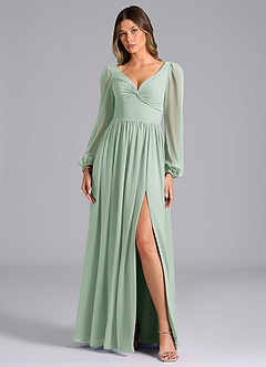 Azazie Zeya Brautjungfernkleider A-Linie Langarm Chiffon Kleid Agave image4