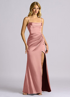 Azazie Auden Robes de demoiselle d'honneur Robe Fourreau Convertible en Satin extensible Épaule décolletée Rosette image3