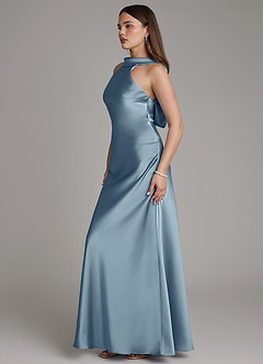 Azazie Dimitra Bridesmaid Dresses Dusty Blue A-Line Pleated Stretch Satin Dress image5