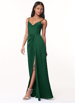 Azazie Brielle Brautjungfernkleider A-Linie Cowl-Spaghettiträger Stretch-Satin Kleid Dunkelgrün image3