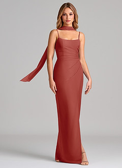 Azazie Calandra Brautjungfernkleider Etui Plissee Chiffon Kleid Terrakotta image3