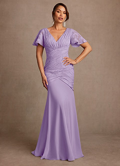 Azazie Jolene Mother of the Bride Dresses Lilac Mermaid Pleated Floral Burnout Dress image1