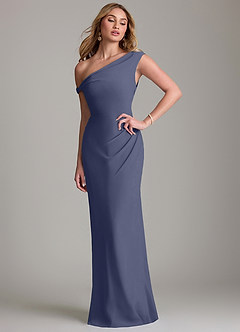 Azazie Emerson Bridesmaid Dresses Stormy Sheath Off the Shoulder Chiffon Dress image1