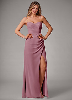 Azazie Haisley Bridesmaid Dresses Vintage Mauve Sheath Off the Shoulder Chiffon Convertible Dress image1