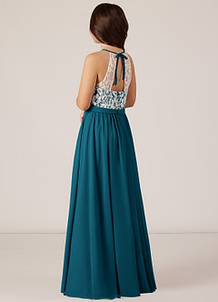 Azazie Fahari Junior Ink Blue A-Line Lace Chiffon Dress image4