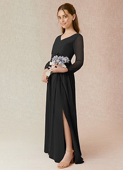Azazie Angelica Junior Abito A-Line in Chiffon Plissettato Nero image3