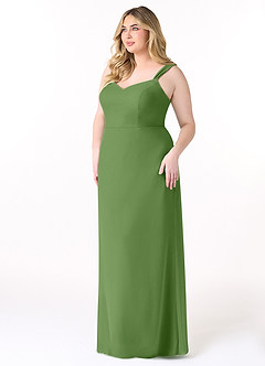 Azazie Denice Jurken voor bruidsmeisjes Jurk van Chiffon met Kolom Geplooid Basilicum image11