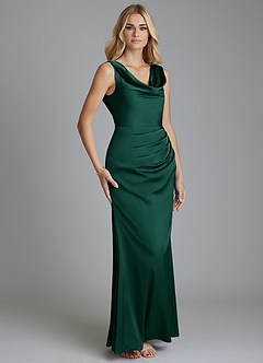 Azazie Tallie Bridesmaid Dresses Emerald Mermaid Pleated Stretch Satin Dress image7