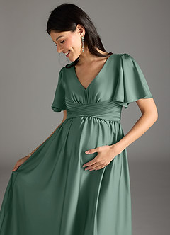 Azazie Verna Robes de demoiselle d'honneur de maternité Robe Trapèze Rayé Longueur ras du sol Satin extensible image1