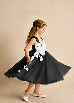 Azazie Dovey Flower Girl Dresses Black Ball-Gown Bow Tulle Dress image5