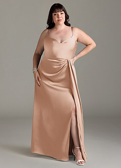 Azazie Brielle Bridesmaid Dresses English Rose A-Line Cowl Spaghetti Straps Stretch Satin Dress image6