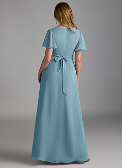 Azazie Zaniah Robes de demoiselle d'honneur Robe Trapèze en Mousseline de soie Bleu Maussade image2