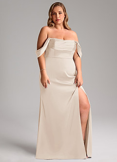 Azazie Saige Vestidos de damas de honor Vestido de Alabastro Blanco de Satén Elástico de Corte Recto con Vestidos sin tirantes image13