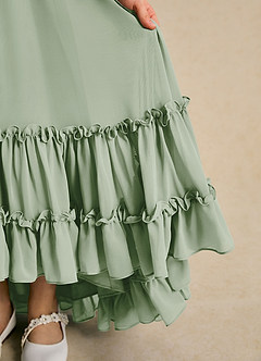Azazie Kass Flower Girl Dresses Dusty Sage A-Line Pleated Chiffon Dress image7