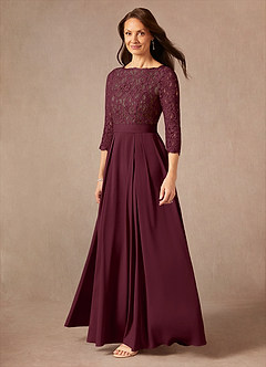 Azazie Lucianna Mother of the Bride Dresses Cabernet Taupe A-Line Lace Dress image6