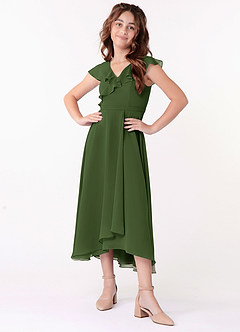 Azazie Posie Junior Olive A-Line Ruched Chiffon Dress image4