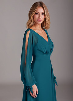 Azazie Matilda Final Sale Ink Blue A-Line Long Sleeve Chiffon Dress image7