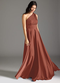 Azazie Charlize Bridesmaid Dresses Auburn A-Line One Shoulder Stretch Satin Dress image3