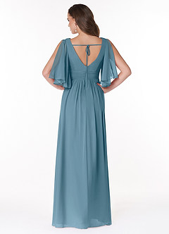 Azazie Temeka Brautjungfernkleider A-Linie Gestreift Chiffon Kleid Bermudablau image2