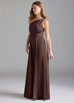 Azazie Dallas Bridesmaid Dresses Ganache A-Line One Shoulder Stretch Satin Dress image5