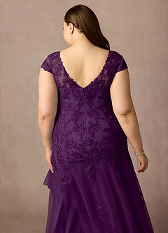 Azazie Romy Mother of the Bride Dresses Grape Mermaid V-Neck Sequins Tulle Dress image12
