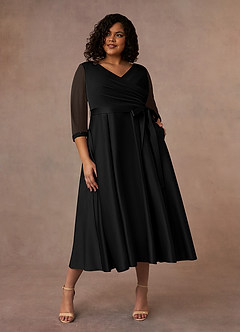 Azazie Maritza Kleider für die Brautmutter A-Linie Plissee Matte Satin Kleid Schwarz image7