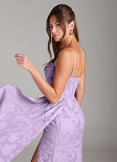 Azazie Denisa Bridesmaid Dresses Lilac Sheath Pleated Floral Burnout Dress image5
