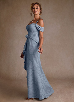 Azazie Irene 신부의 어머니 드레스 A라인 오프 더 숄더 플로럴 번아웃 플로어 길이 드레스 image2