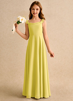 Azazie Puppy Girls Formal Flower Girl Dresses Canary A-Line Pleated Chiffon Dress image3