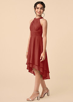 Azazie Linna Junior Terracotta A-Line Pleated Chiffon Dress image3