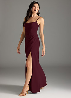 Azazie Rhoda Vestidos de damas de honor Vestido de Cabernet de Crepé elástico de Corte Recto con Plisado image4
