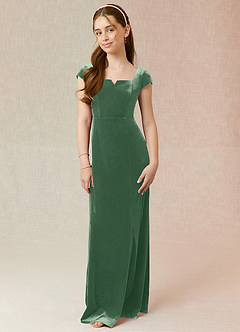 Azazie Gabi Junior Eucalyptus A-Line Velvet Dress image1