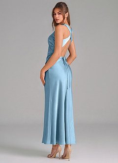 Azazie Evadne Vestidos de damas de honor Vestido de Azul Acero de Satén Elástico de Corte Recto con Plisado image2